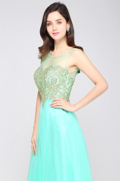 A-line Open Back Sleeveless Appliques Tulle Bridesmaid Dresses
