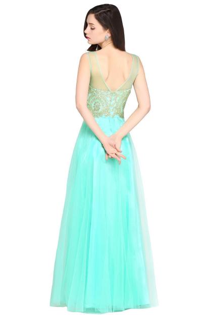 A-line Open Back Sleeveless Appliques Tulle Bridesmaid Dresses