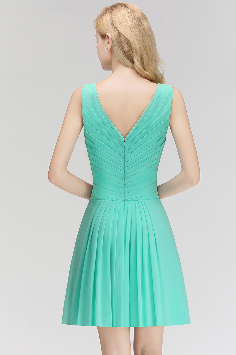 A-line Ruffles Sexy V-Neck Sleeveless Short Bridesmaid Dress