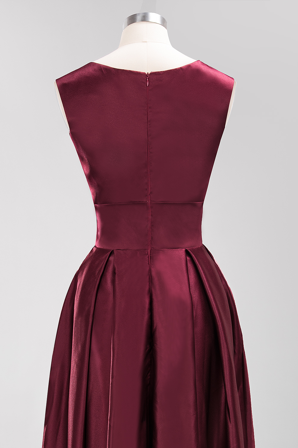 A-line Satin Deep-V-Neck Sleeveless Ruffles Floor-length Bridesmaid Dress