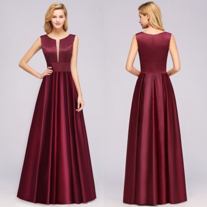 A-line Satin Deep-V-Neck Sleeveless Ruffles Floor-length Bridesmaid Dress