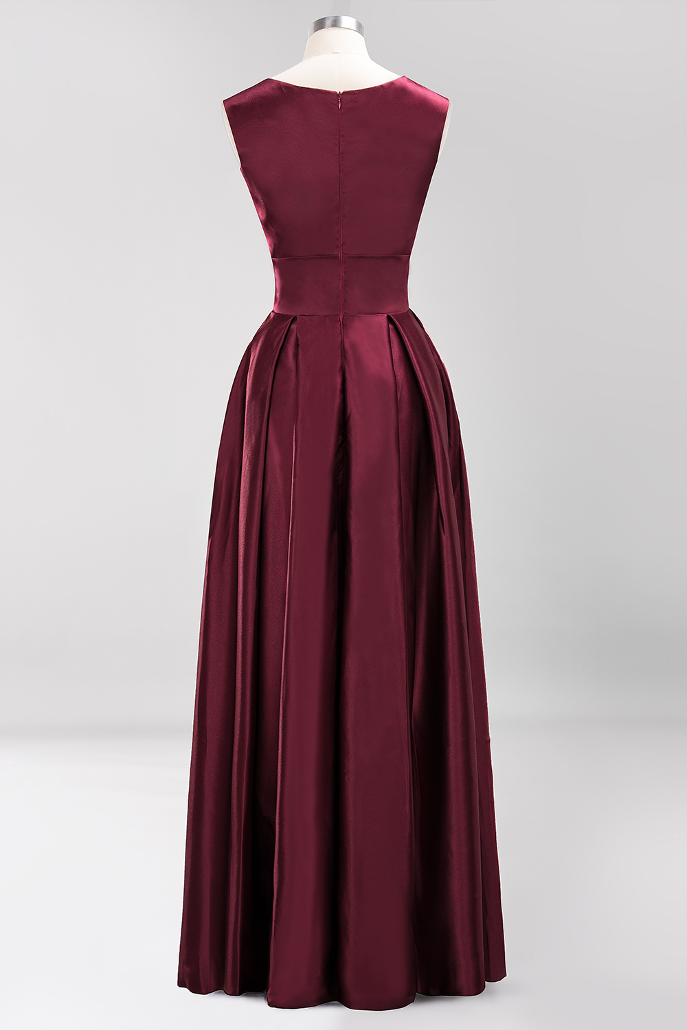 A-line Satin Deep-V-Neck Sleeveless Ruffles Floor-length Bridesmaid Dress
