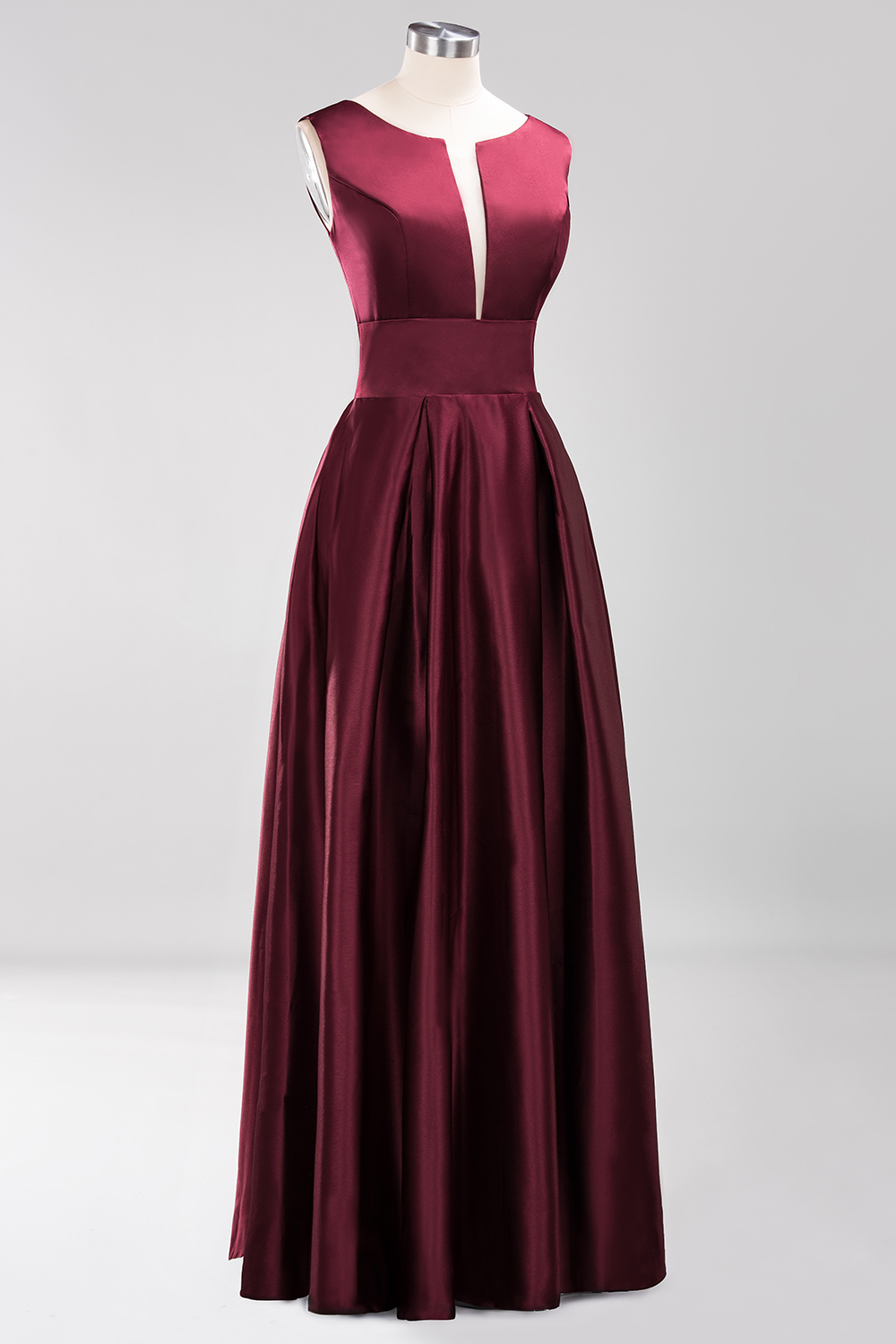 A-line Satin Deep-V-Neck Sleeveless Ruffles Floor-length Bridesmaid Dress
