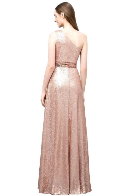A-line Sequined One-shoulder Sleeveless Floor-Length Bridesmaid Dresses