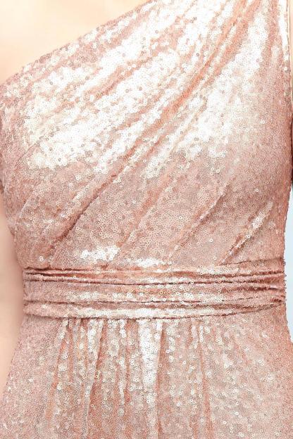 A-line Sequined One-shoulder Sleeveless Floor-Length Bridesmaid Dresses
