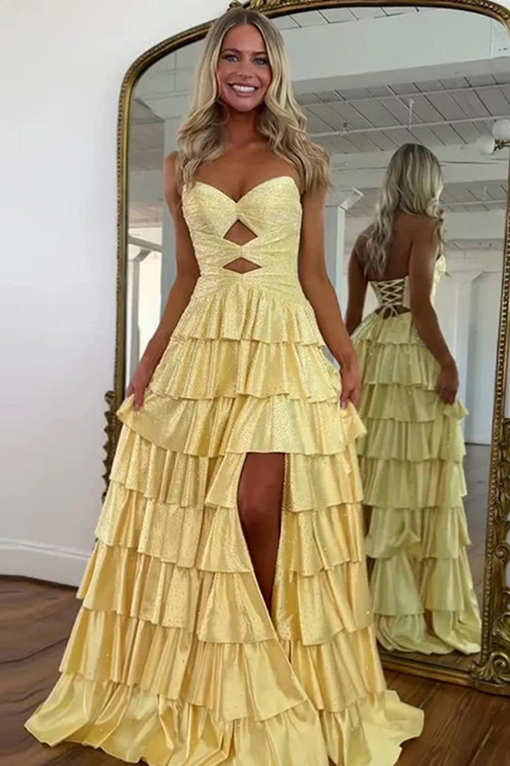 Cocosbride Sweetheart A-line Strapless Sleeveless Long Prom Dress with Split