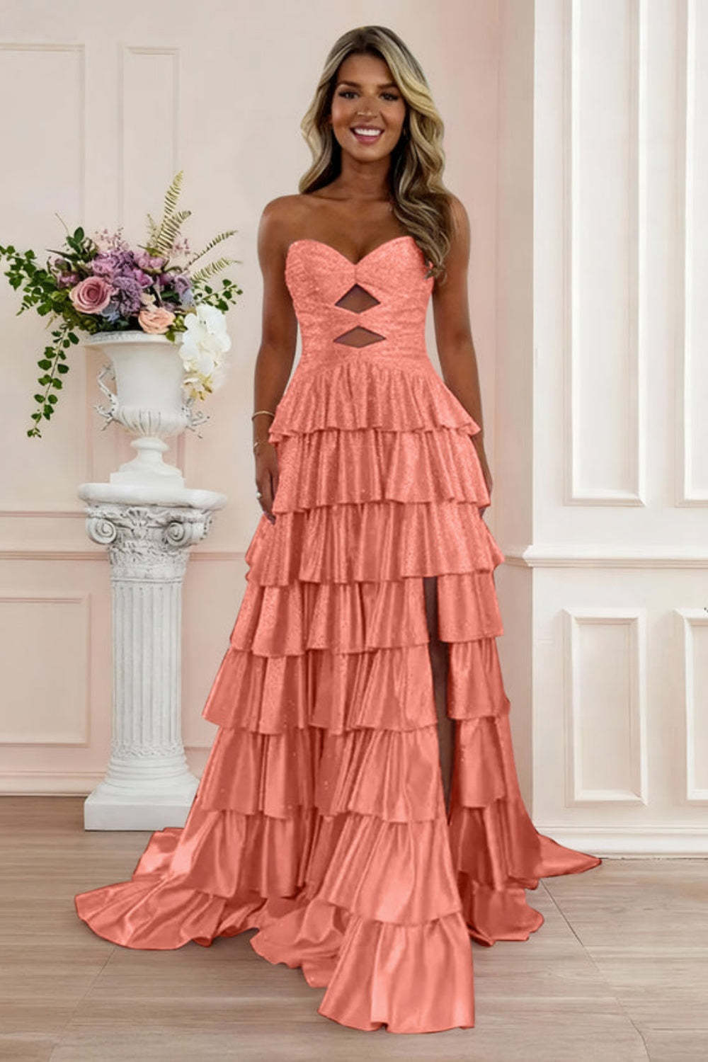 Cocosbride Sweetheart A-line Strapless Sleeveless Long Prom Dress with Split