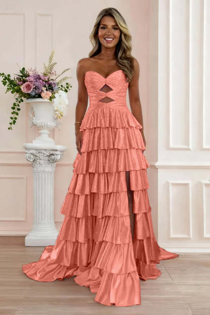 Cocosbride Sweetheart A-line Strapless Sleeveless Long Prom Dress with Split