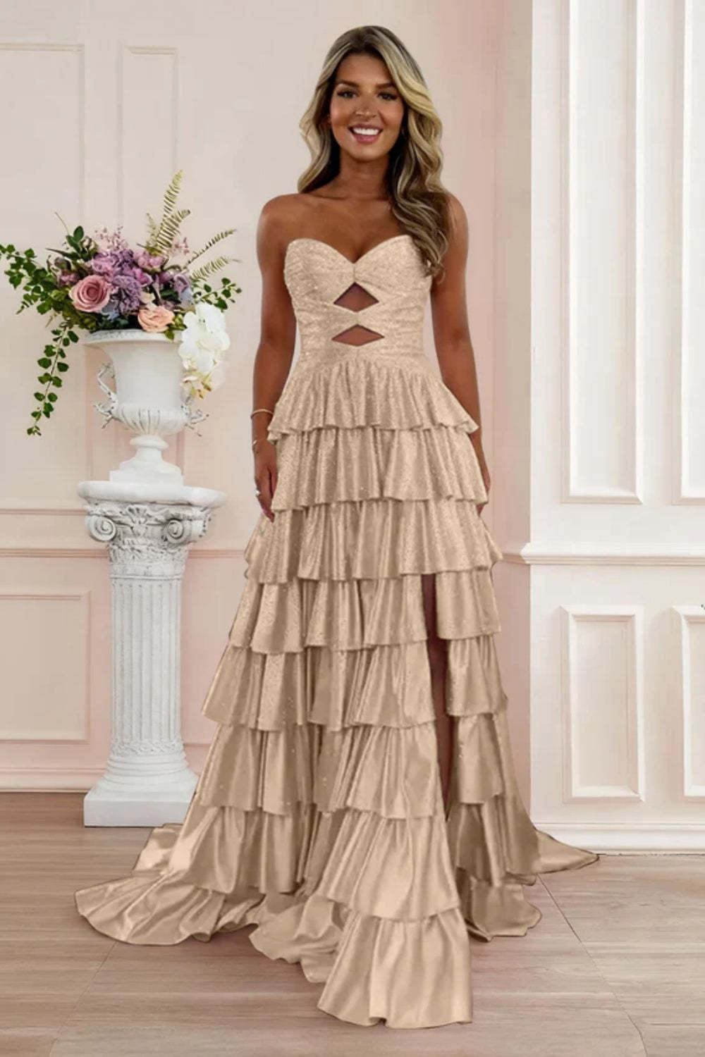 Cocosbride Sweetheart A-line Strapless Sleeveless Long Prom Dress with Split