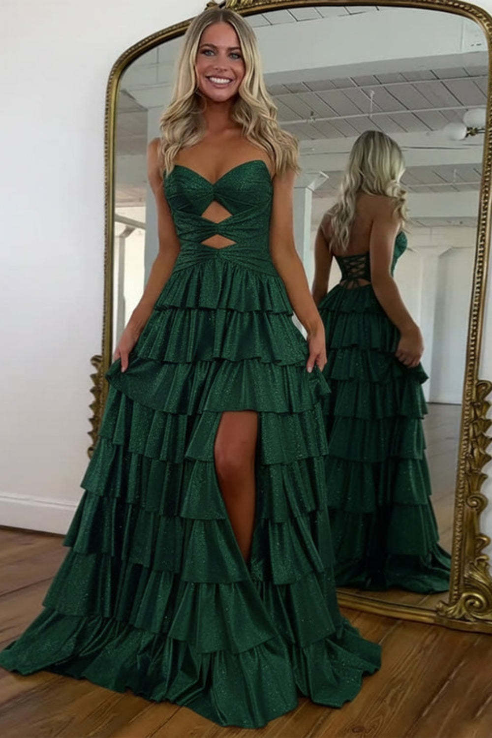 Cocosbride Sweetheart A-line Strapless Sleeveless Long Prom Dress with Split