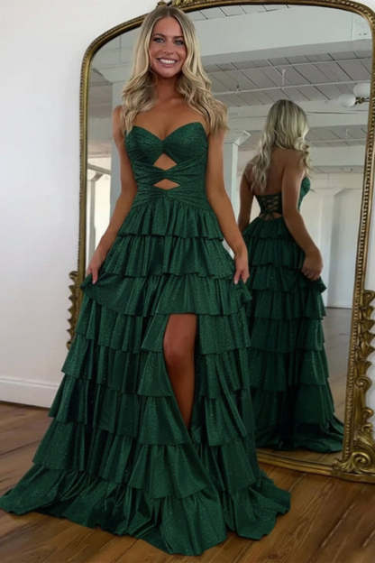 Cocosbride Sweetheart A-line Strapless Sleeveless Long Prom Dress with Split