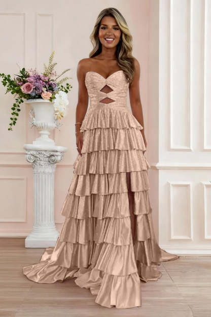 Cocosbride Sweetheart A-line Strapless Sleeveless Long Prom Dress with Split