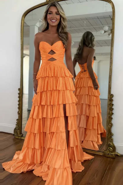 Cocosbride Sweetheart A-line Strapless Sleeveless Long Prom Dress with Split