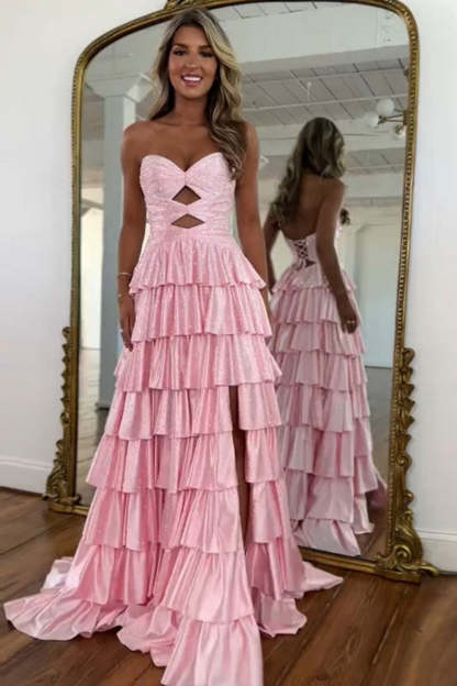 Cocosbride Sweetheart A-line Strapless Sleeveless Long Prom Dress with Split