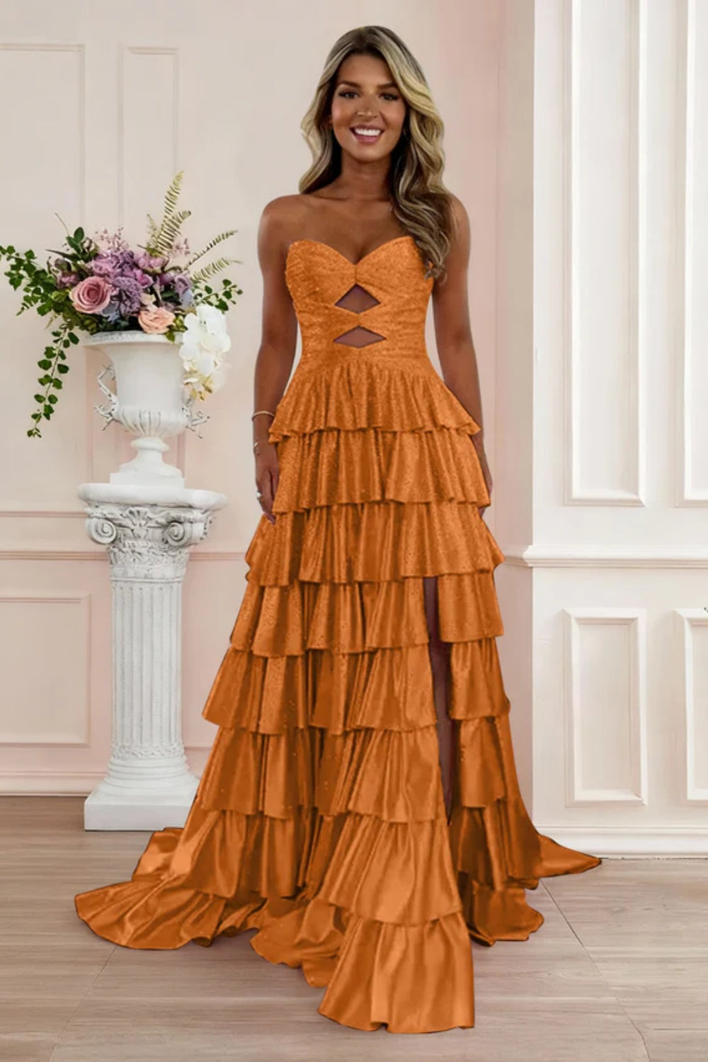 Cocosbride Sweetheart A-line Strapless Sleeveless Long Prom Dress with Split