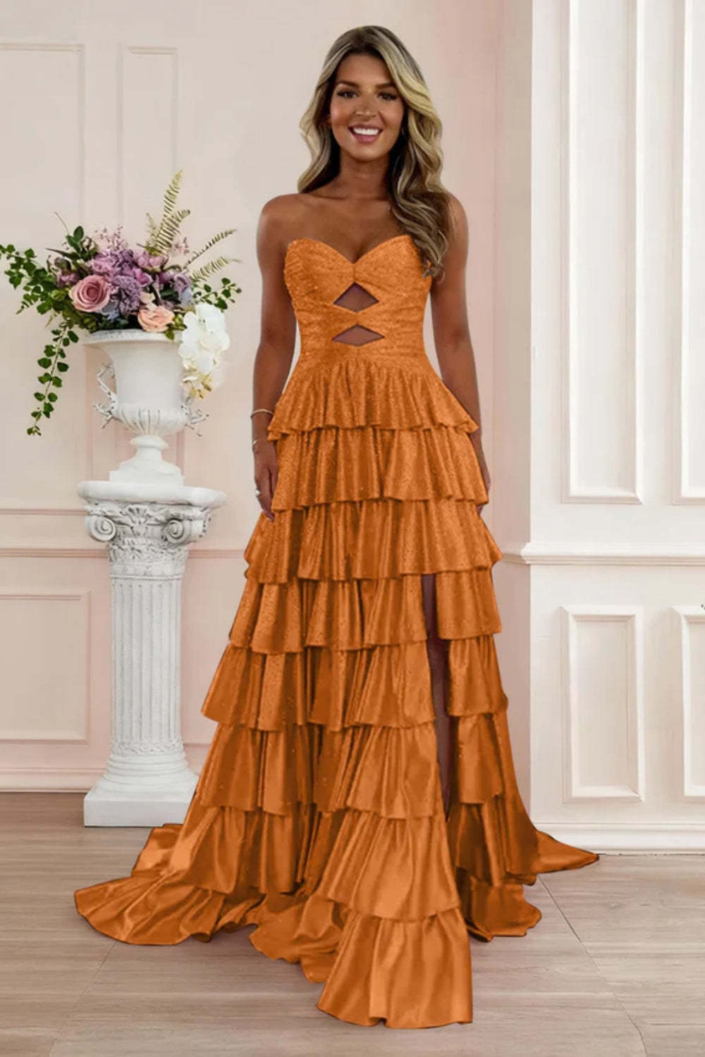 Cocosbride Sweetheart A-line Strapless Sleeveless Long Prom Dress with Split