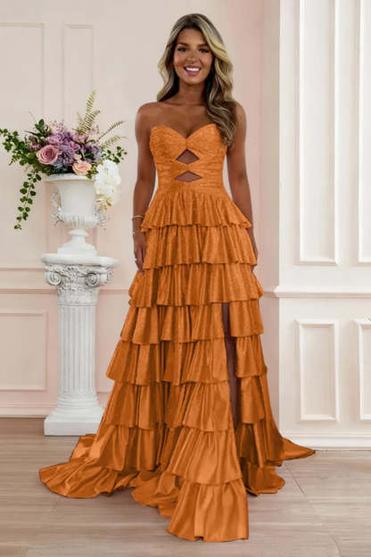 Cocosbride Sweetheart A-line Strapless Sleeveless Long Prom Dress with Split