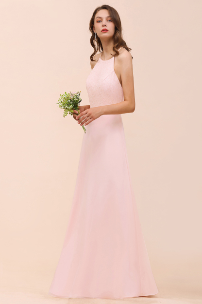 Affordable Long Shealth Spaghetti Straps Chiffon Bridesmaid Dress with Lace