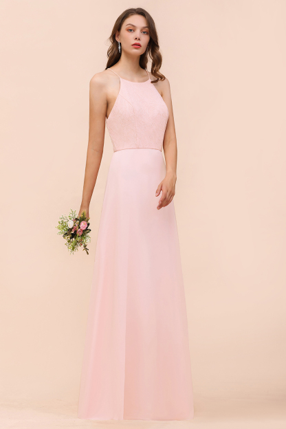 Affordable Long Shealth Spaghetti Straps Chiffon Bridesmaid Dress with Lace