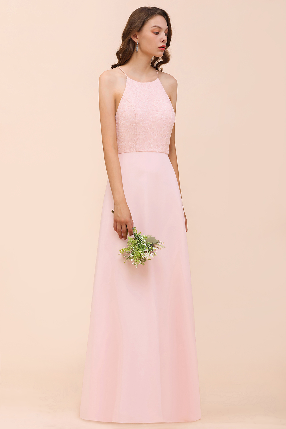 Affordable Long Shealth Spaghetti Straps Chiffon Bridesmaid Dress with Lace