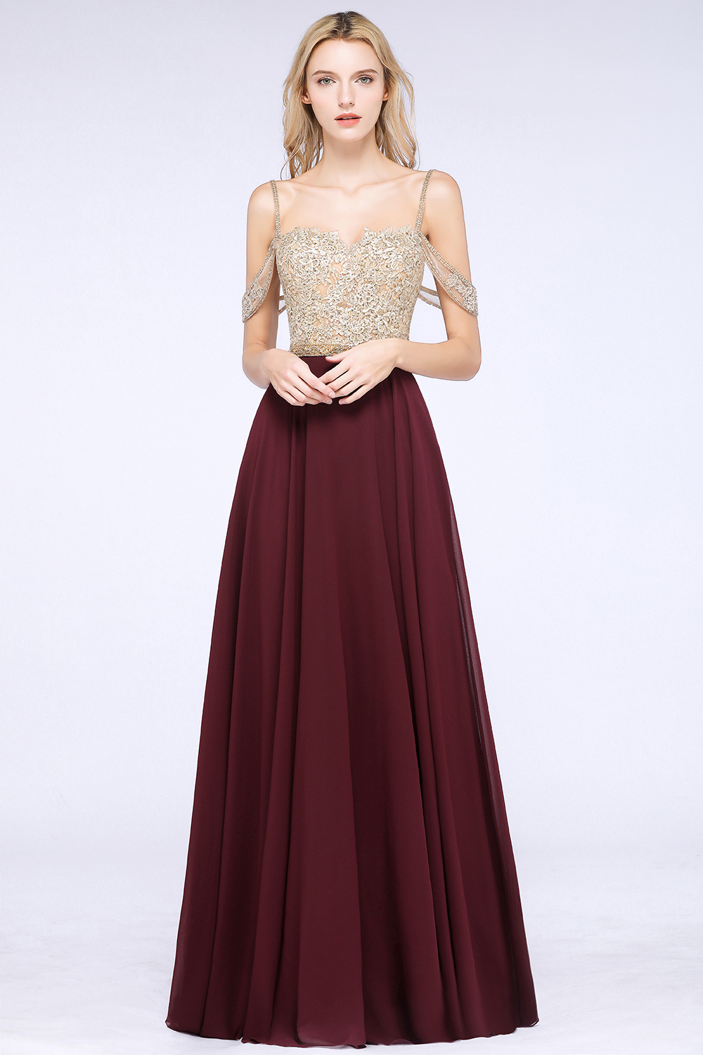 BM0761 Appliques Spaghetti Straps A-line Bridesmaid Dress