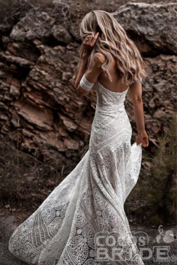 Beach Long Mermaid Sweetheart Lace Boho Wedding Dresses