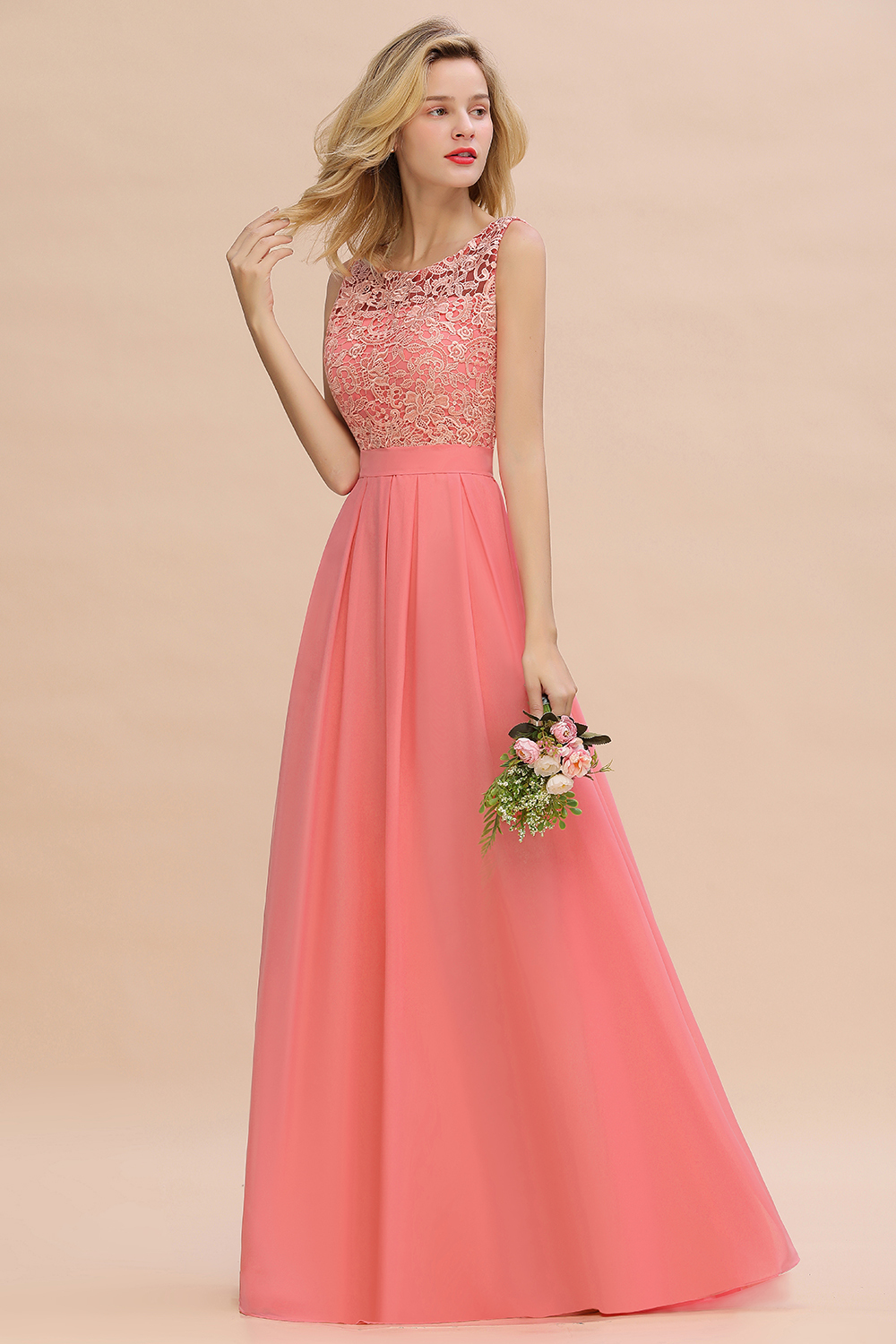 Beautiful Bateau A-line Floor-length Appliques Lace Chiffon Bridesmaid Dress