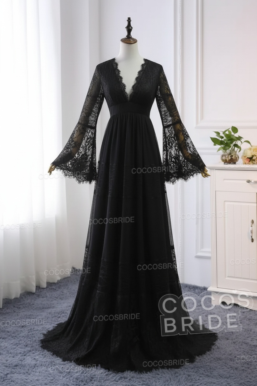 Elegant Long Sleeves A-line V-Neck Tulle Wedding Dresses