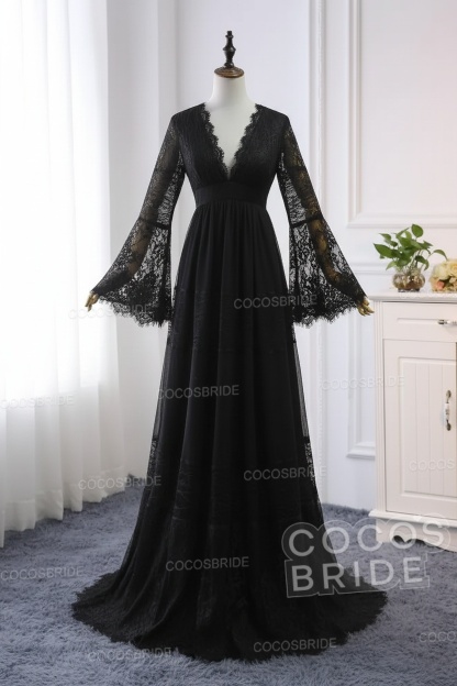 Elegant Long Sleeves A-line V-Neck Tulle Wedding Dresses