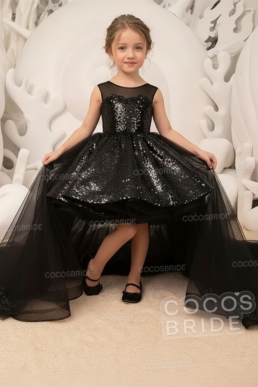 Red Ball Gown Tulle Sequin Sleeveless Flower Girl Dresses