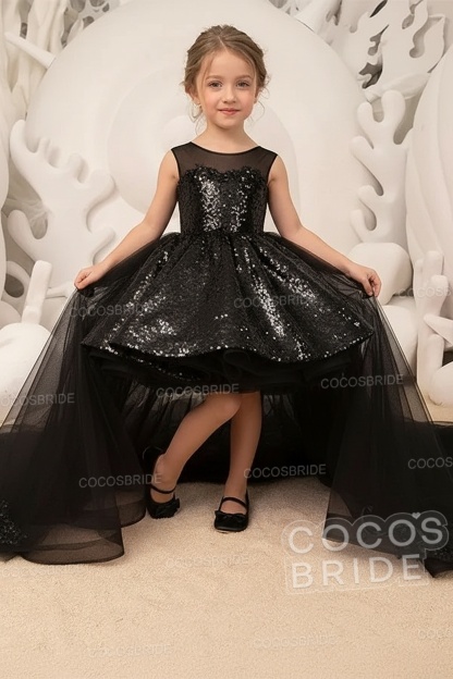 Red Ball Gown Tulle Sequin Sleeveless Flower Girl Dresses