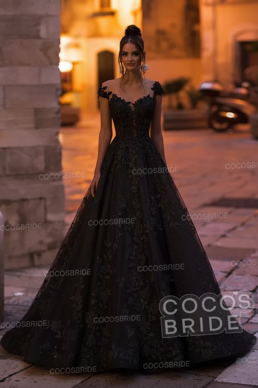 Elegant A-Line Bateau Appliques Lace Backless Floor Length Sequins Wedding Dress