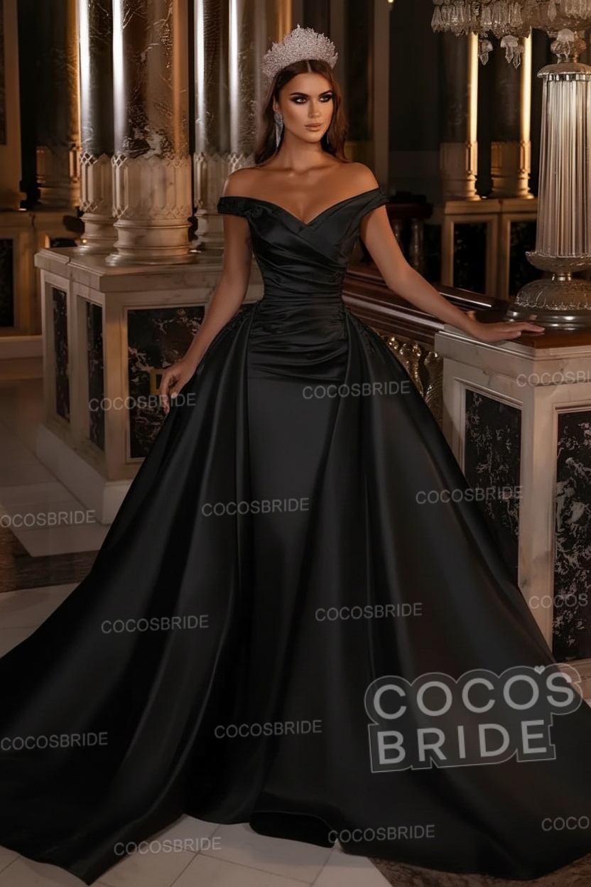 Gorgeous Long Mermaid Off the Shoulder Satin Wedding Dress