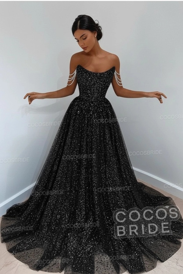 Long A-line Sparkly Sleeveless Sequined Formal Prom Dress