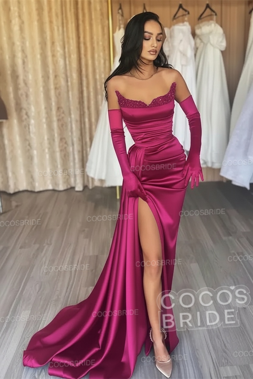 Black Long Mermaid Satin Sweetheart High Split Prom Dresses