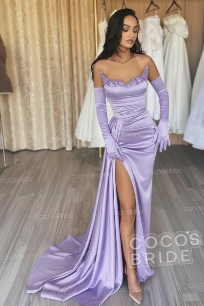 Black Long Mermaid Satin Sweetheart High Split Prom Dresses