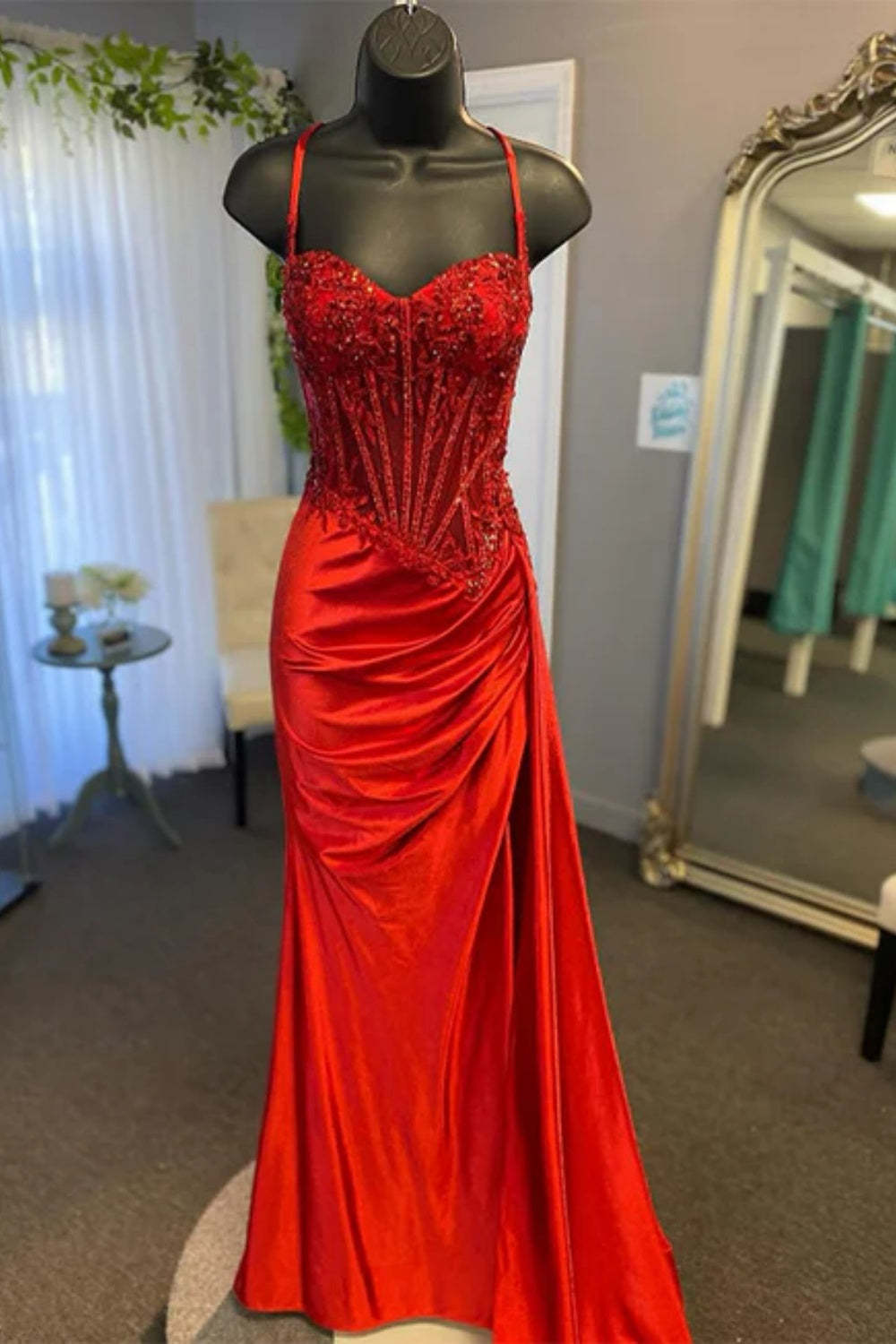 Cocosbride Black Spaghetti Straps Sleeveless Mermaid Evening Dress with Split