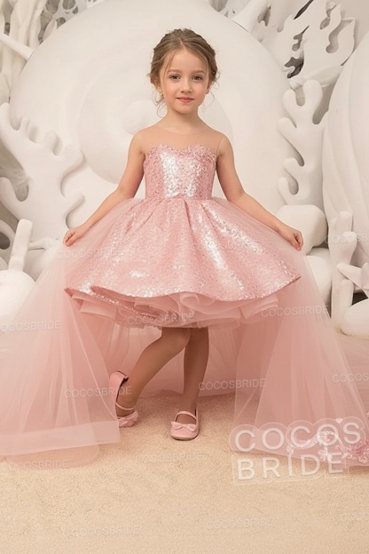 Red Ball Gown Tulle Sequin Sleeveless Flower Girl Dresses