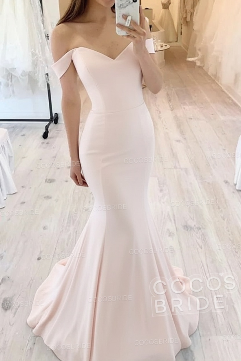 Long Mermaid Off the Shoulder Floor Length Satin White Wedding Dresses