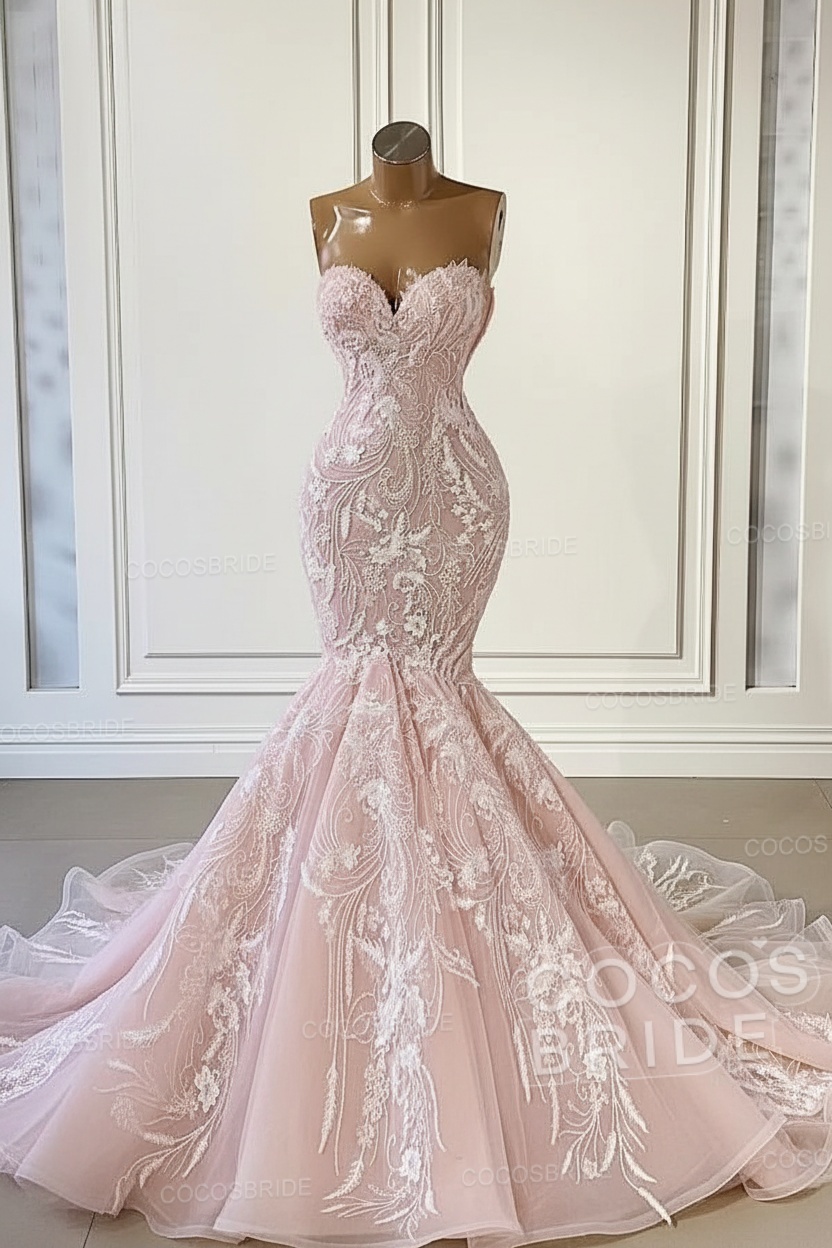 Charming Sweetheart Sleeveless Long Mermaid Wedding Dress with Appliques