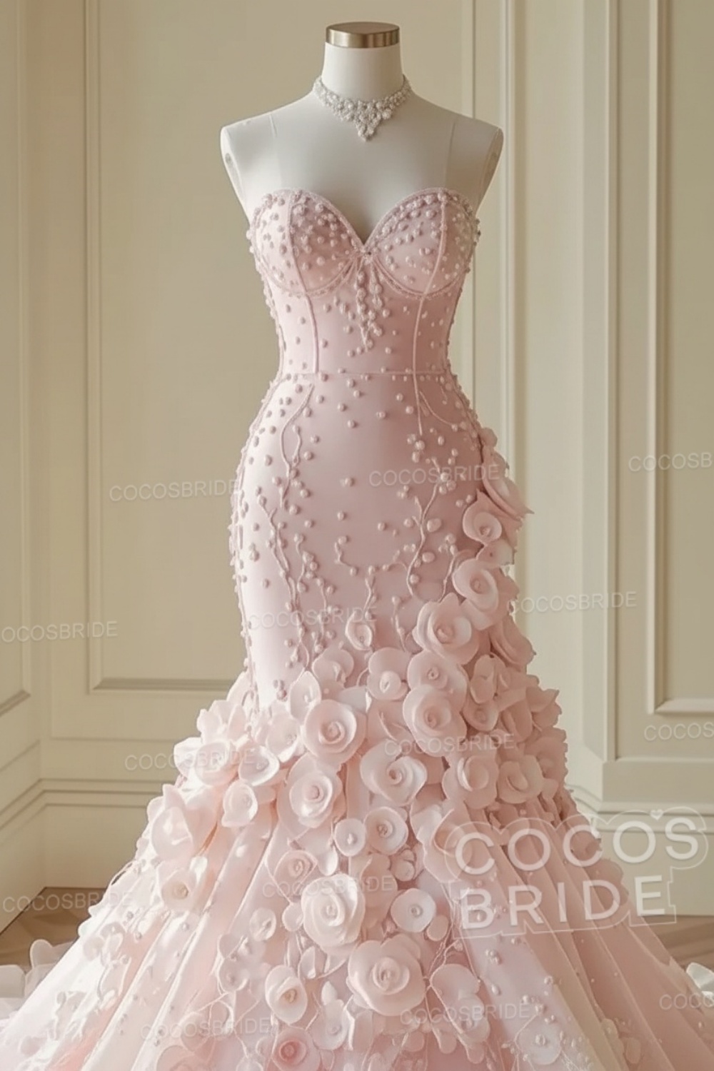 Elegant Strapless Sweetheart Mermaid Wedding Dress with Flowers