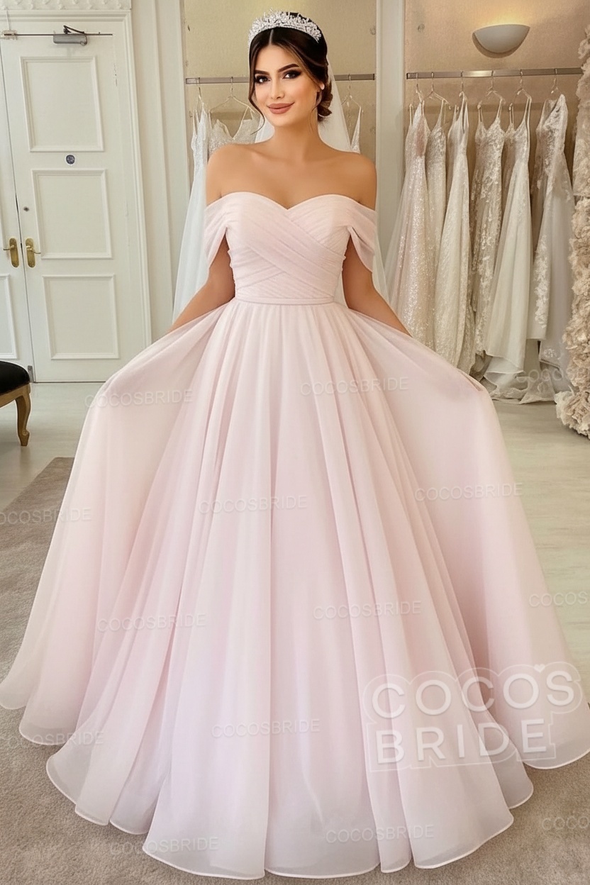 Long A-line off the Shoulder White Wedding Dress