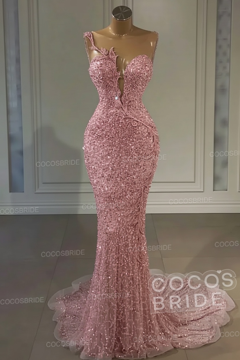 Long Mermaid Sweetheart Tulle Sequin Formal Prom Dress