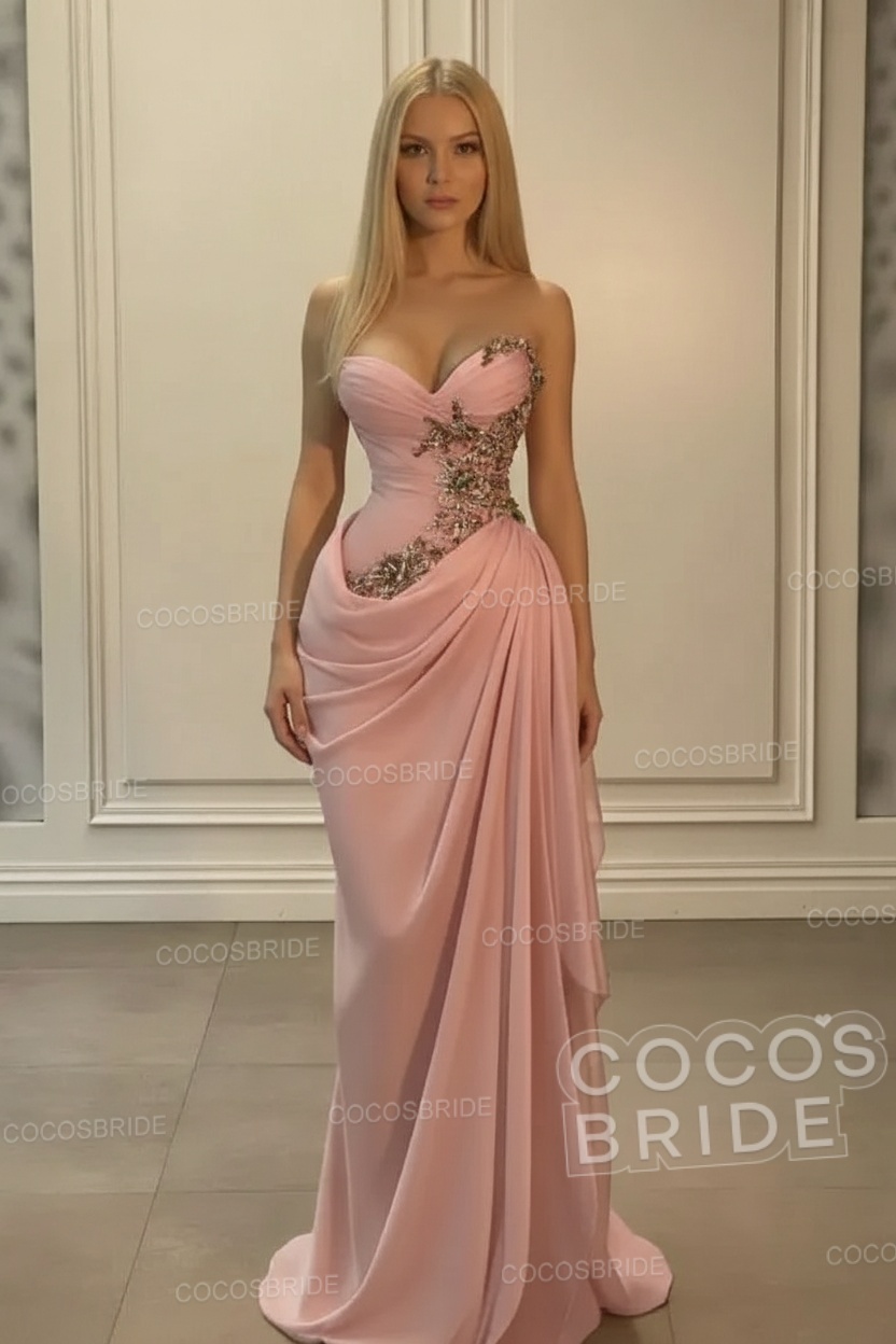 Sweetheart Mermaid Long Chiffon Prom Dress with Beads