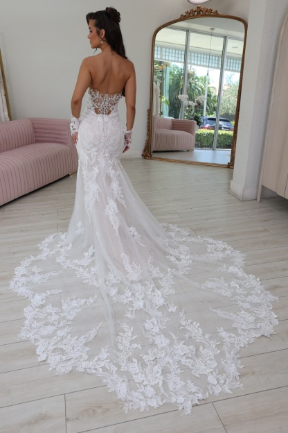 Boho Strapless Long Mermaid Wedding Dress with Train
