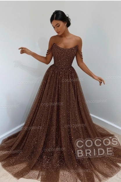 Long A-line Sparkly Sleeveless Sequined Formal Prom Dress