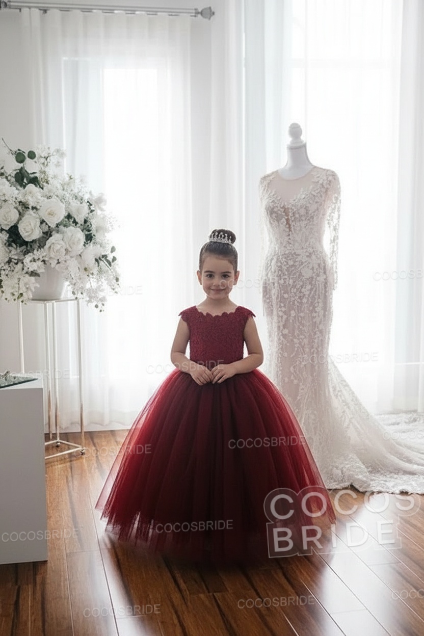 Cute Tulle Ivory Sleeveless Ball Gown Flower Girl Dresses