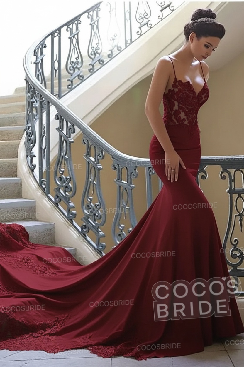 Long Mermaid Spaghetti Strap Sweetheart Lace Backless Wedding Dresses