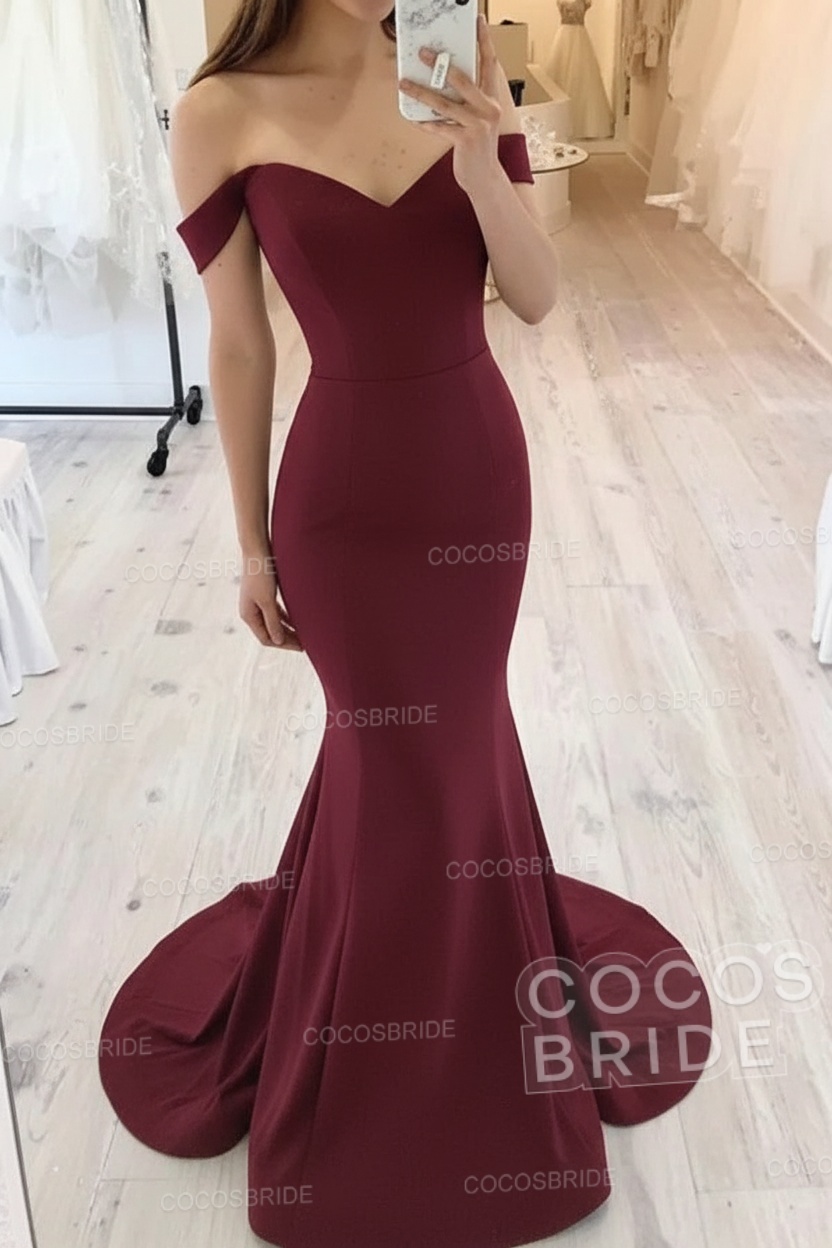 Long Mermaid Off the Shoulder Floor Length Satin White Wedding Dresses