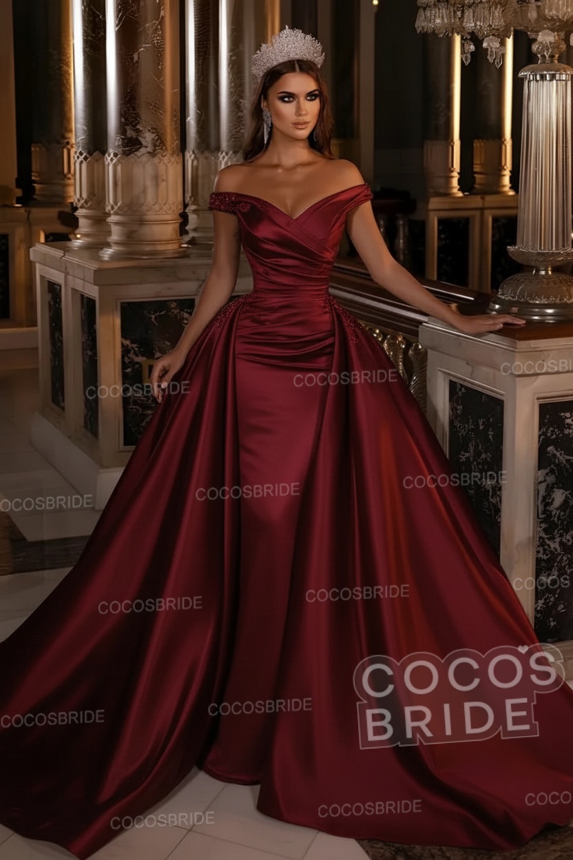 Gorgeous Long Mermaid Off the Shoulder Satin Wedding Dress